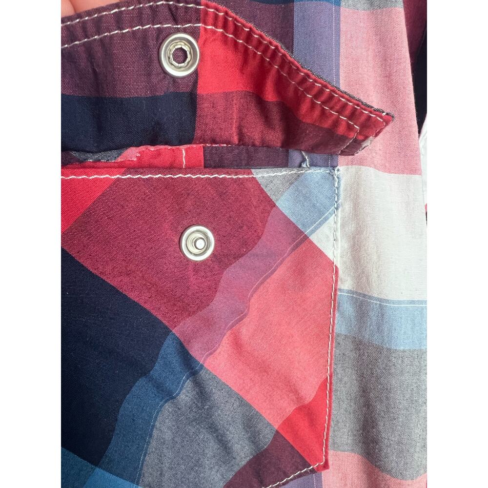 Coastal Men's Red White Blue Plaid Shirt Size XL Short Sleeve Button Up - Picture 7 of 14